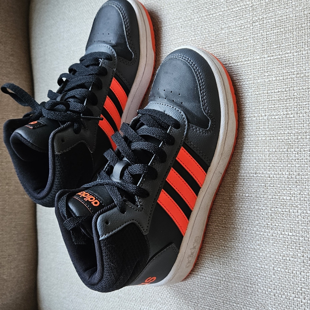 Adidas Kids Black and Red Hoops Mid Sneakers